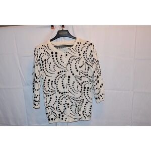 Mercer Street Studios Womens sz M button up sweater bkack white graphic